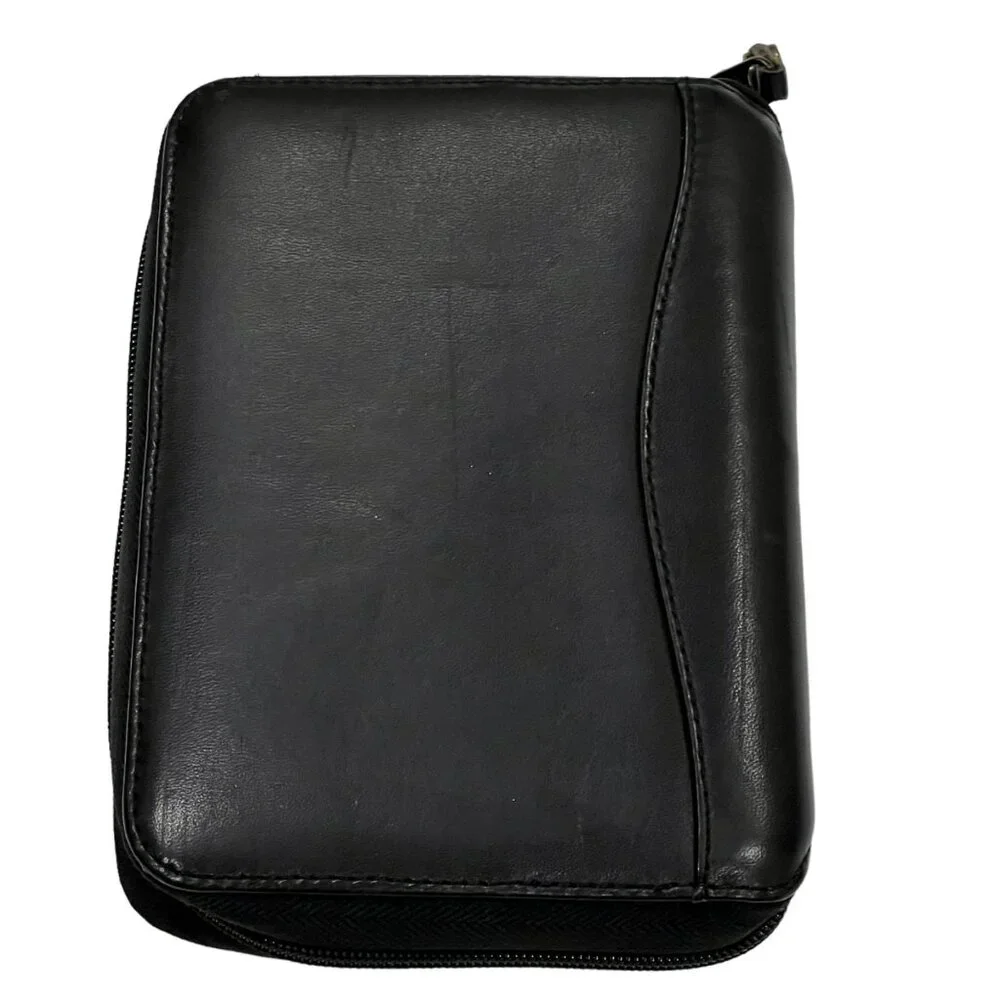 Franklin Covey Vintage Black Leather Full Zip Around Planner Organizer Compact S